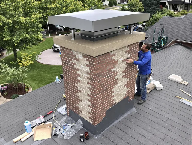 Pembroke Chimney Sweep team working on a custom chimney remodel in Pembroke, MA